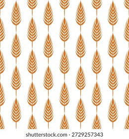 Patrón sin fisuras del Vector con el trigo de la agricultura y las orejas del cereal en blanco. Trigo orgánico, Plantilla de diseño de oreja de arroz. Pan, Embalaje de cerveza, Agricultura, Conceptos de alimentos orgánicos