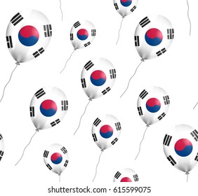 Vector seamless pattern with air balloons with South Korea flag on the white background.