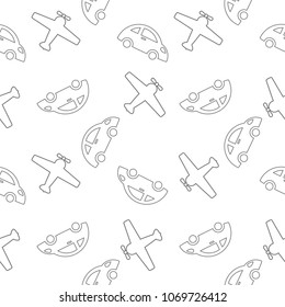 vector seamless pattern aircraft and cars