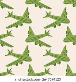 Vetor padrão sem emenda com avião no fundo claro para impressões de moda, papel de embrulho, design de tecido. Estilo de tela plana brilhante e elegante.