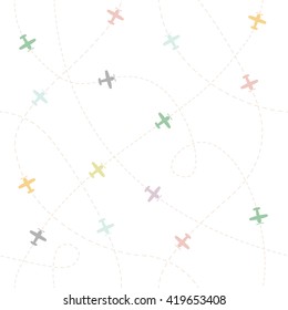Vector seamless pattern with  airplanes. Kids cute background. Textile fabric print