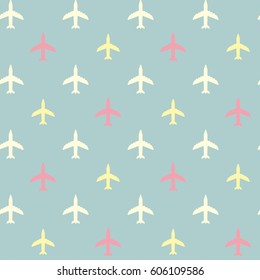 Vector seamless pattern with airplanes. Simple drawing, cartoon.