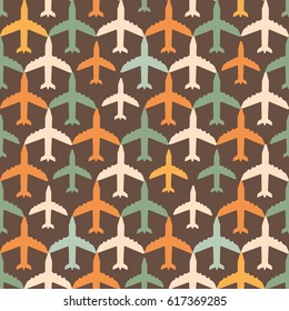 Vector seamless pattern with airplanes. Simple drawing, cartoon.

