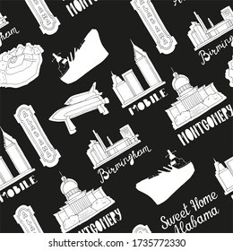 Vector seamless pattern with Alabama's sighs ans sights infographics