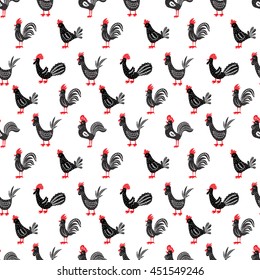 vector seamless pattern with aligned roosters
