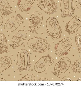 Vector seamless pattern with all the signs of the zodiac. Zodiac pattern. Vector illustration