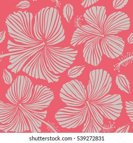 Vector seamless pattern. Aloha Hawaii, Luau Party invitation with pink and neutral hibiscus flowers. Best creative design for poster, flyer, presentation. Aloha T-Shirt design.