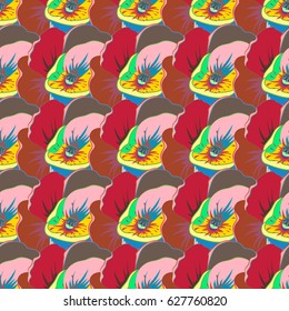 Vector seamless pattern. Aloha T-Shirt design. Aloha Hawaii, Luau Party invitation background with abstract multicolor flowers. Best creative design for poster, flyer, presentation.