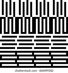 Vector seamless pattern. Alternating background, modern design template with striped curling black white lines. Backdrop, texture with optical illusion. Horizontal decoration in op art style.