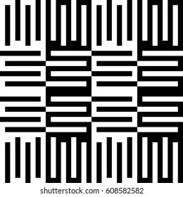 Vector seamless pattern. Alternating background, modern design template with striped curling black white lines. Backdrop, texture with optical illusion. Horizontal decoration in op art style.