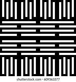 Vector seamless pattern. Alternating background, modern design template with striped curling black white lines. Backdrop, texture with optical illusion. Horizontal decoration in op art style.