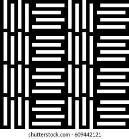 Vector seamless pattern. Alternating background, figurative design with striped black white lines. Backdrop, texture with mechanical geometry. Vertical industrial tile, lattice, grille.