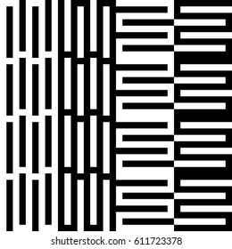 Vector seamless pattern. Alternating background, figurative design with striped black white lines. Backdrop, texture with mechanical geometry. Vertical industrial tile, lattice, grille.