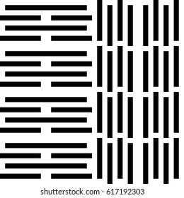 Vector seamless pattern. Alternating background, figurative design with striped black white lines. Backdrop, texture with mechanical geometry. Vertical industrial tile, lattice, grille.