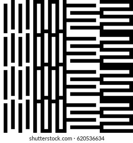 Vector seamless pattern. Alternating background, figurative design with striped black white lines. Backdrop, texture with mechanical geometry. Vertical industrial tile, lattice, grille.