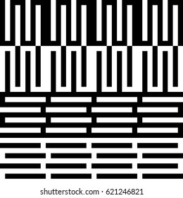 Vector seamless pattern. Alternating background, modern design template with striped curling black white lines. Backdrop, texture with optical illusion. Horizontal decoration in op art style.