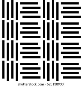 Vector seamless pattern. Alternating background, figurative design with striped black white lines. Backdrop, texture with mechanical geometry. Vertical industrial tile, lattice, grille.