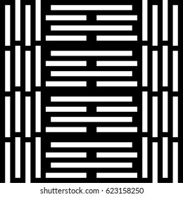 Vector seamless pattern. Alternating background, figurative design with striped black white lines. Backdrop, texture with mechanical geometry. Vertical industrial tile, lattice, grille.