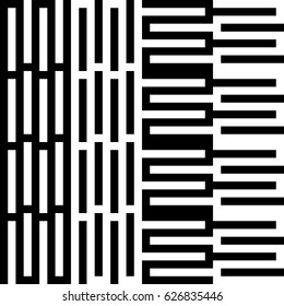 Vector seamless pattern. Alternating background, figurative design with striped black white lines. Backdrop, texture with mechanical geometry. Vertical industrial tile, lattice, grille.