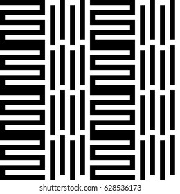 Vector seamless pattern. Alternating background, figurative design with striped black white lines. Backdrop, texture with mechanical geometry. Vertical industrial tile, lattice, grille.