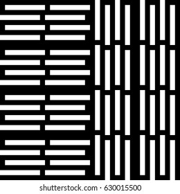 Vector seamless pattern. Alternating background, figurative design with striped black white lines. Backdrop, texture with mechanical geometry. Vertical industrial tile, lattice, grille.