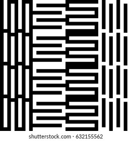 Vector seamless pattern. Alternating background, figurative design with striped black white lines. Backdrop, texture with mechanical geometry. Vertical industrial tile, lattice, grille.