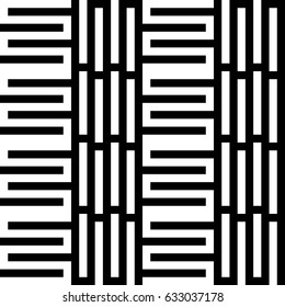 Vector seamless pattern. Alternating background, figurative design with striped black white lines. Backdrop, texture with mechanical geometry. Vertical industrial tile, lattice, grille.