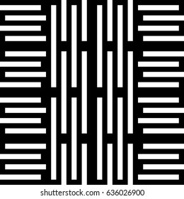 Vector seamless pattern. Alternating background, figurative design with striped black white lines. Backdrop, texture with mechanical geometry. Vertical industrial tile, lattice, grille.