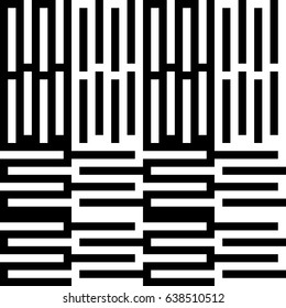 Vector seamless pattern. Alternating background, modern design template with striped curling black white lines. Backdrop, texture with optical illusion. Horizontal decoration in op art style.