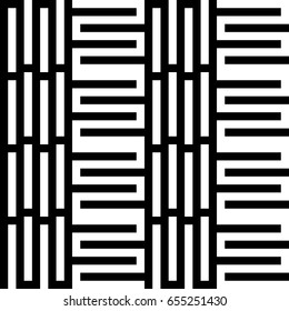 Vector seamless pattern. Alternating background, figurative design with striped black white lines. Backdrop, texture with mechanical geometry. Vertical industrial tile, lattice, grille.