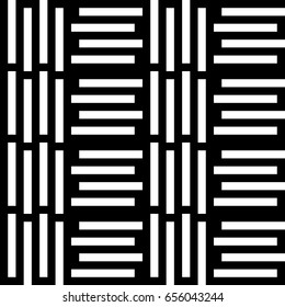 Vector seamless pattern. Alternating background, figurative design with striped black white lines. Backdrop, texture with mechanical geometry. Vertical industrial tile, lattice, grille.