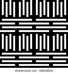 Vector seamless pattern. Alternating background, modern design template with striped curling black white lines. Backdrop, texture with optical illusion. Horizontal decoration in op art style.