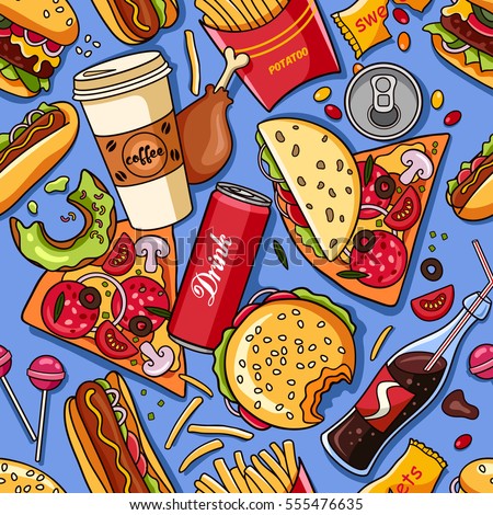 Vector Seamless Pattern American Fast Food Stock Vector 