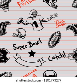 Vector seamless pattern of American football doddle graphic