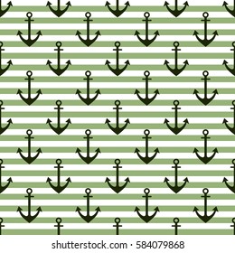 Vector seamless pattern with anchor, diagonal lines. Symmetrical background, nautical theme. Graphic illustration. Template for wrapping, backgrounds, fabric, prints, decor, surface.
