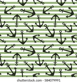 Vector seamless pattern with anchor, diagonal lines. Symmetrical background, nautical theme. Graphic illustration. Template for wrapping, backgrounds, fabric, prints, decor, surface.