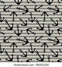 Vector seamless pattern with anchor, diagonal lines. Symmetrical background, nautical theme. Graphic illustration. Template for wrapping, backgrounds, fabric, prints, decor, surface