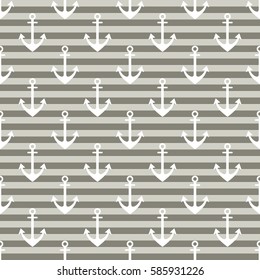 Vector seamless pattern with anchor, diagonal lines. Symmetrical background, nautical theme. Graphic illustration. Template for wrapping, backgrounds, fabric, prints, decor, surface