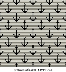 Vector seamless pattern with anchor, diagonal lines. Symmetrical background, nautical theme. Graphic illustration. Template for wrapping, backgrounds, fabric, prints, decor, surface