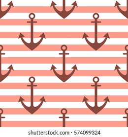 Vector seamless pattern with anchor. Endless background, nautical theme. Graphic repeat illustration. Template for wrapping, backgrounds, fabric, prints, decor, surface.