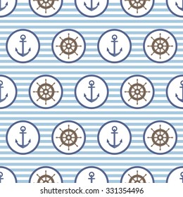 vector seamless pattern with anchor and helm on striped background