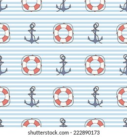 vector seamless pattern with anchor and lifebuoy