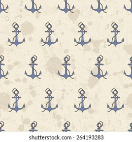 vector seamless pattern  with anchor  on grunge background with stains