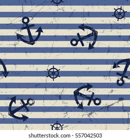 vector seamless pattern: anchor and steering wheel.