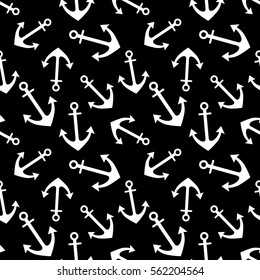 Vector seamless pattern with anchor. Symmetrical background, nautical theme. Graphic illustration Black and white Template for wrapping, backgrounds, fabric, prints, decor, surface