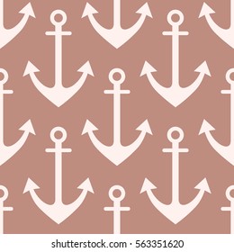 Vector seamless pattern with anchor. Symmetrical background, nautical theme. Graphic illustration. Template for wrapping, backgrounds, fabric, prints, decor, surface.