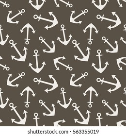 Vector seamless pattern with anchor. Symmetrical background, nautical theme. Graphic illustration. Template for wrapping, backgrounds, fabric, prints, decor, surface.