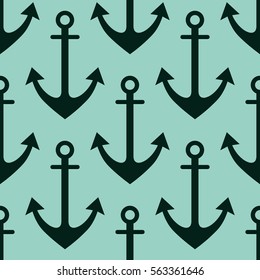 Vector seamless pattern with anchor. Symmetrical background, nautical theme. Graphic illustration. Template for wrapping, backgrounds, fabric, prints, decor, surface.