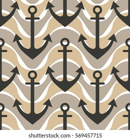 Vector seamless pattern with anchor. Symmetrical background, nautical theme. Graphic illustration. Template for wrapping, backgrounds, fabric, prints, decor, surface