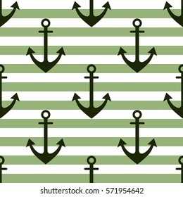 Vector seamless pattern with anchor. Symmetrical background, nautical theme. Graphic illustration. Template for wrapping, backgrounds, fabric, prints, decor, surface